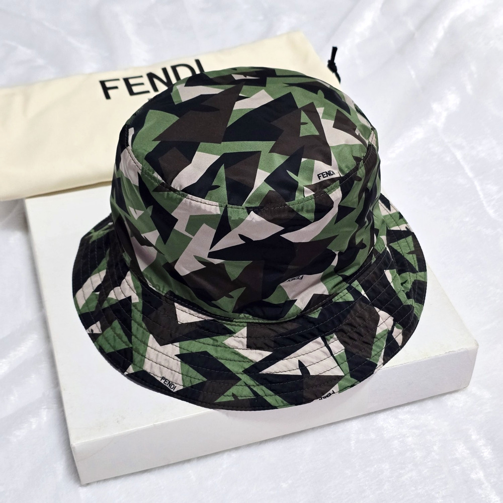 Fendi Camouflage Bugs Geometric Panel Nylon Bucket Hat | Rare | NWT